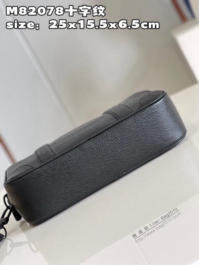 LV專櫃2023新款Pochette Kasai手包 M82078十字紋 路易威登黑色全皮男士手拿包 dn1285